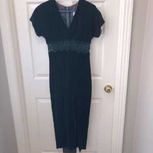 Vintage 90s velvet dress maxi formal cocktail lace‎ cutout 4 green